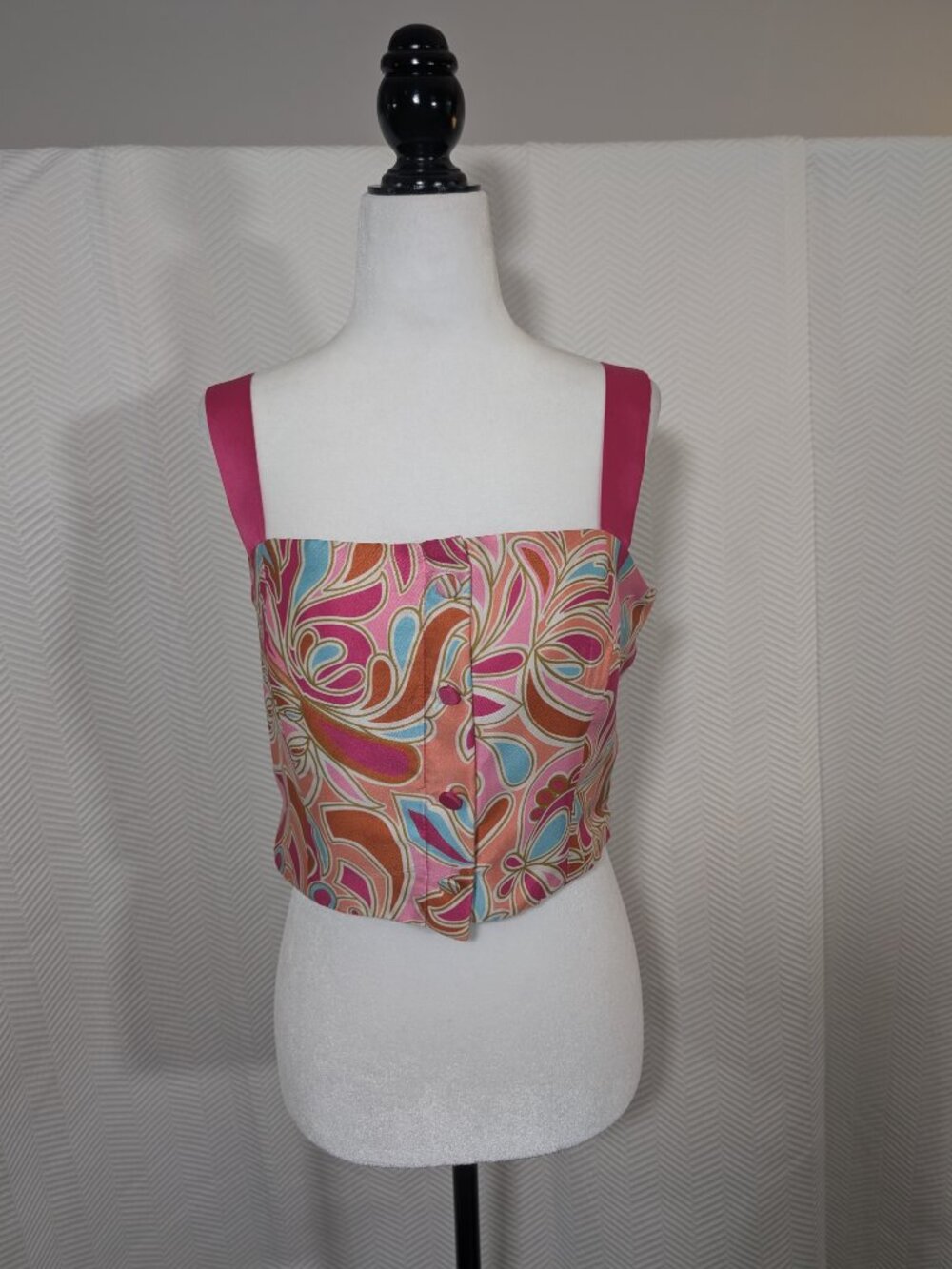 Zara Woman Paisley Satin Crop Top Pink Size Small Retro Style Boho Festival